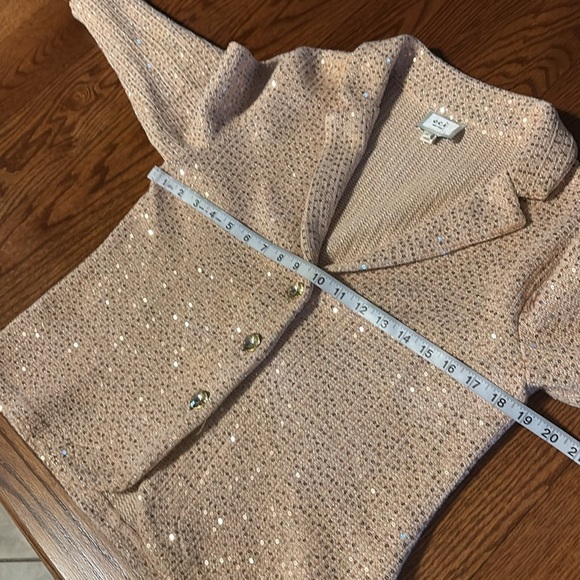 ECI New York Elegant Sequin-Embellished Jacket blazer blush rose gold sequins L - Picture 6 of 16